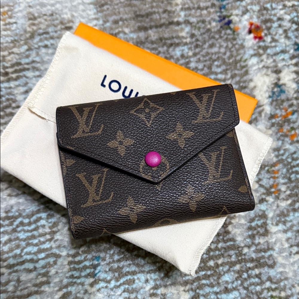 Louis Vuitton Brown Monogram Wallet with Purple Button